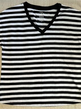 George Black and White Striped V-Neck Shirt